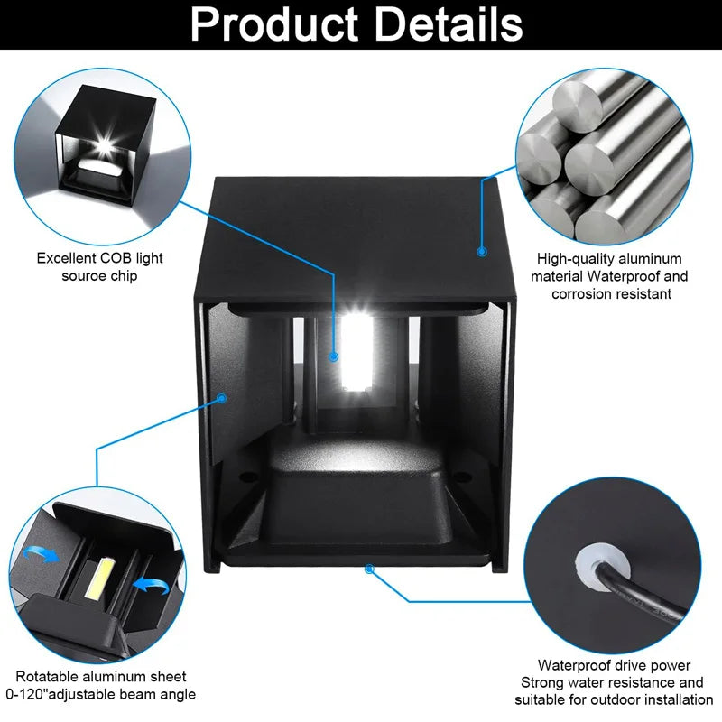 Aluminium LED Wall Sconce – IP65 Waterproof Exterior/Interior Fixture
